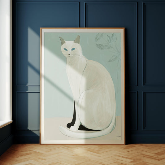Japanese White Cat Print