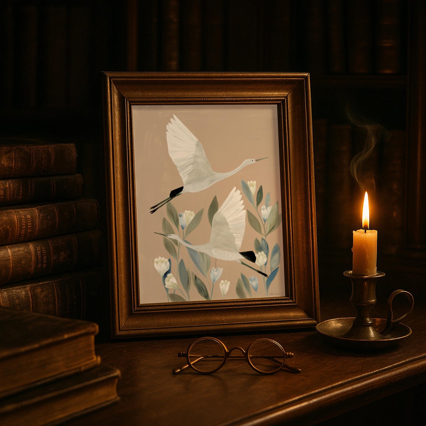 Japanese Cranes Flying Print