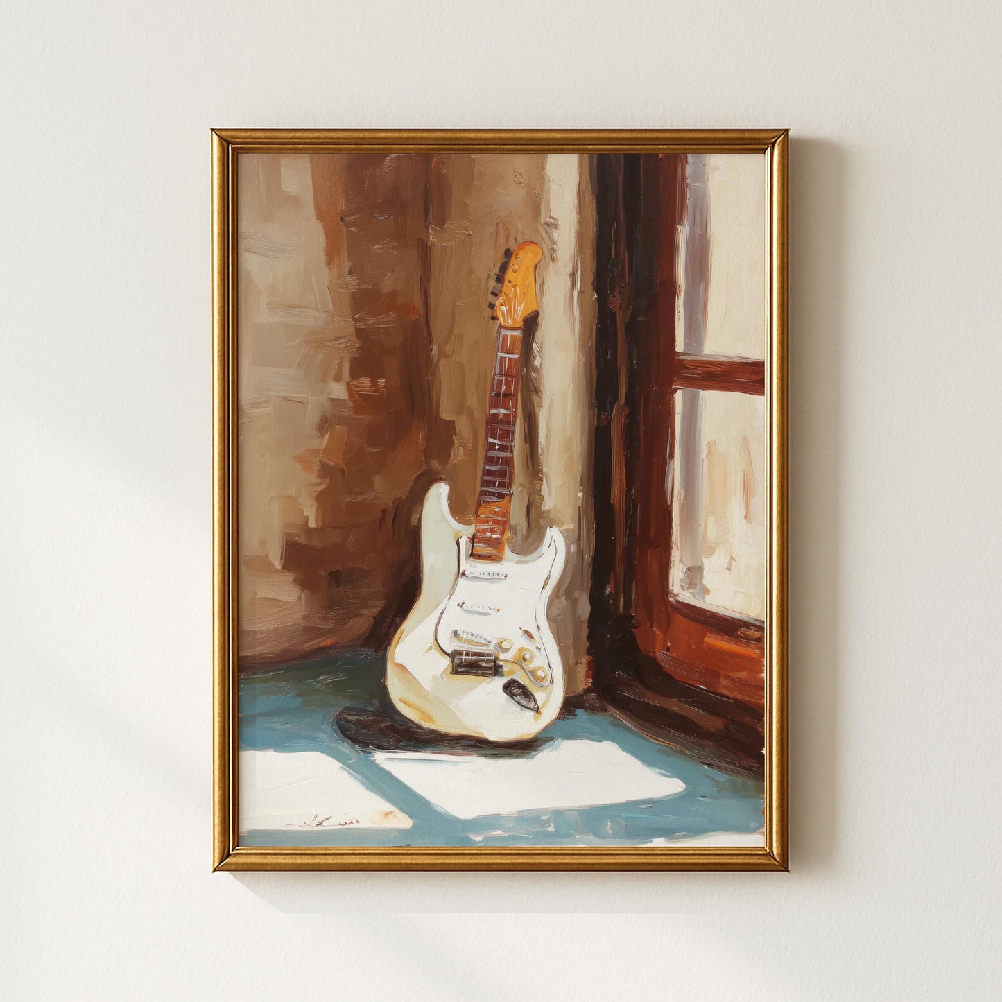 White Electric Guitar Print Print for Home or Studio