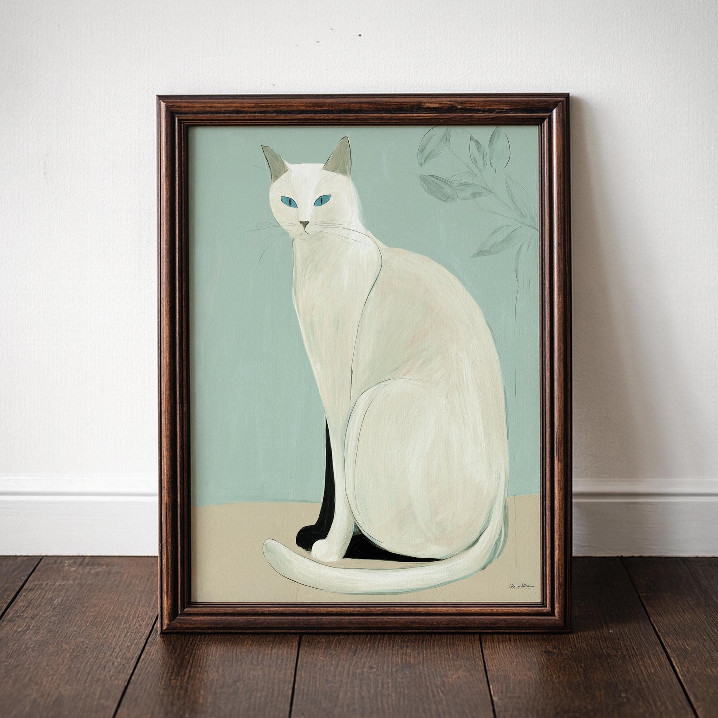 Japanese White Cat Print