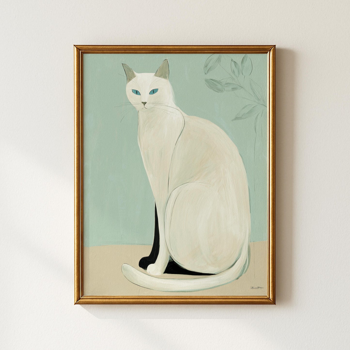 Japanese White Cat Print