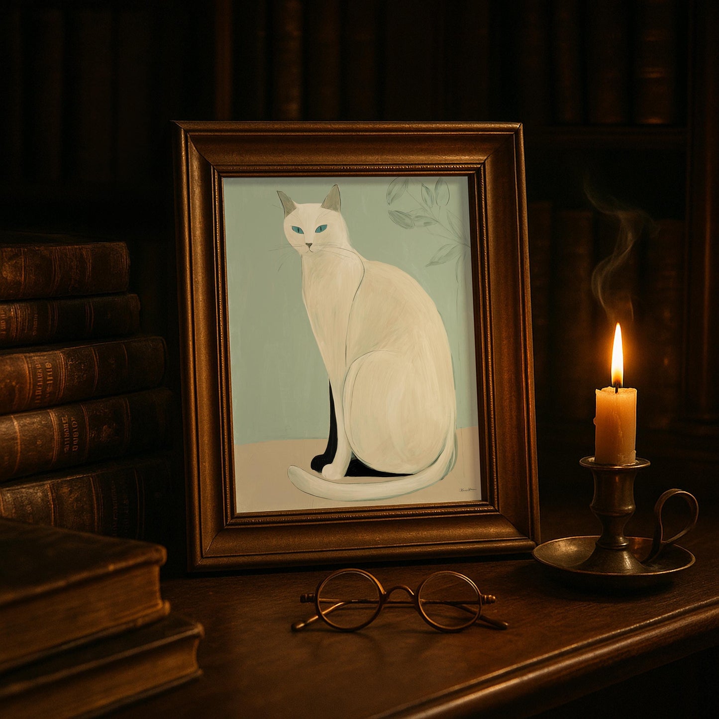 Japanese White Cat Print