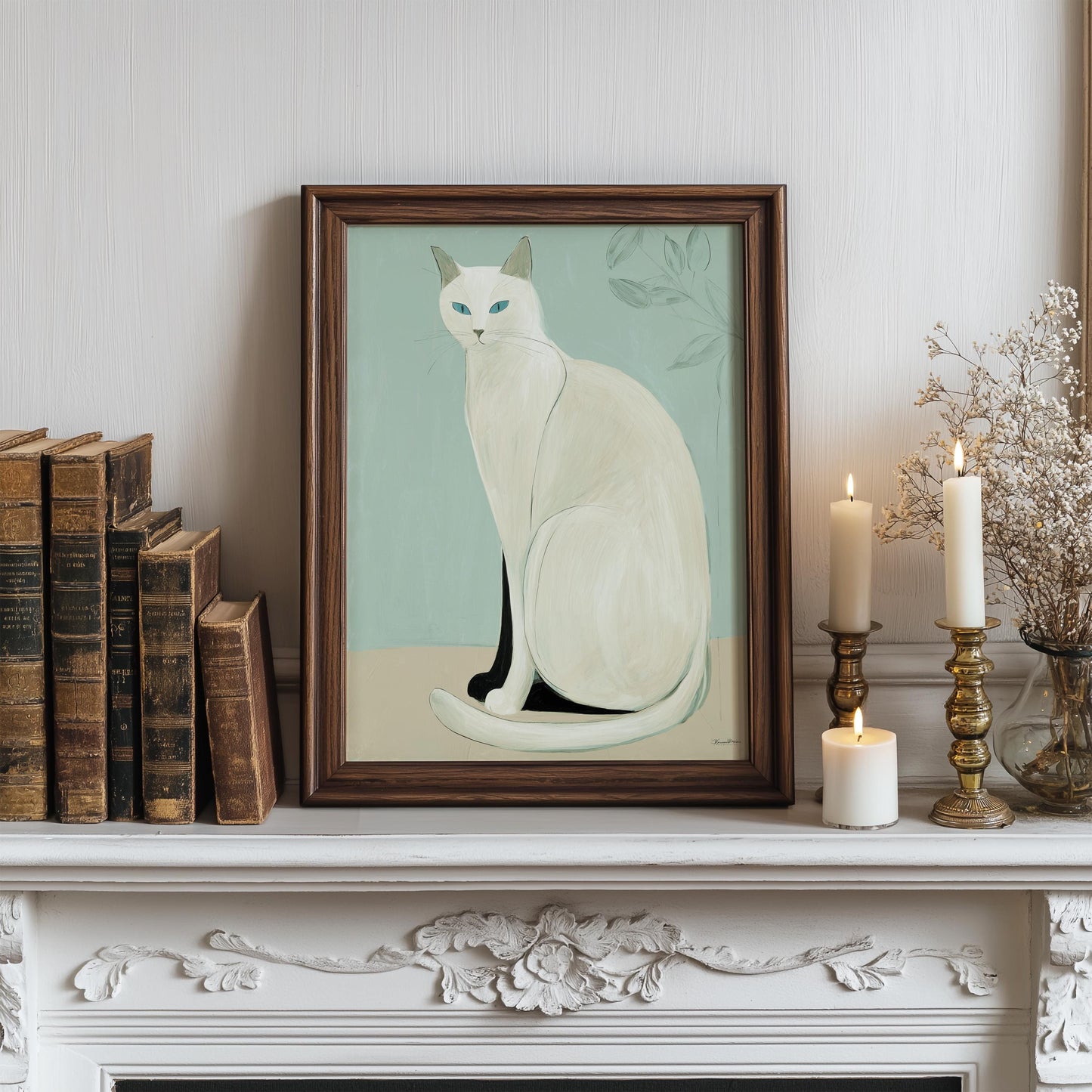 Japanese White Cat Print