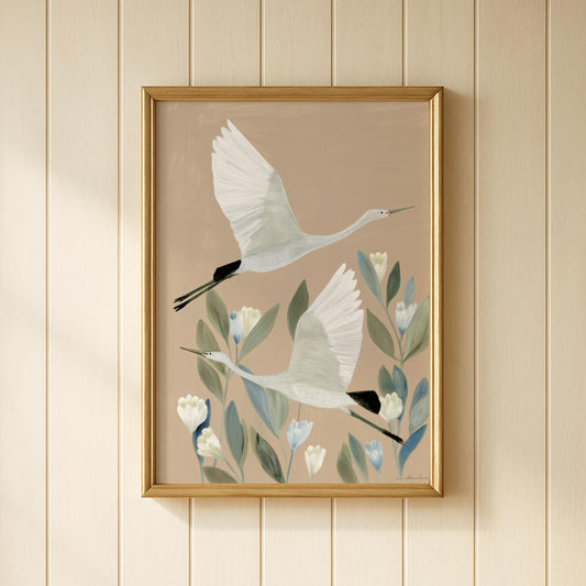 Japanese Cranes Flying Print