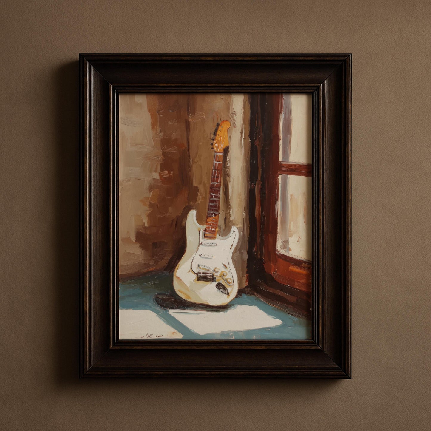 White Electric Guitar Print Print for Home or Studio