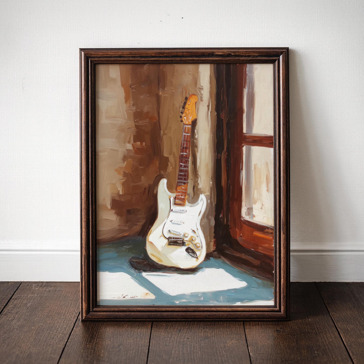White Electric Guitar Print Print for Home or Studio