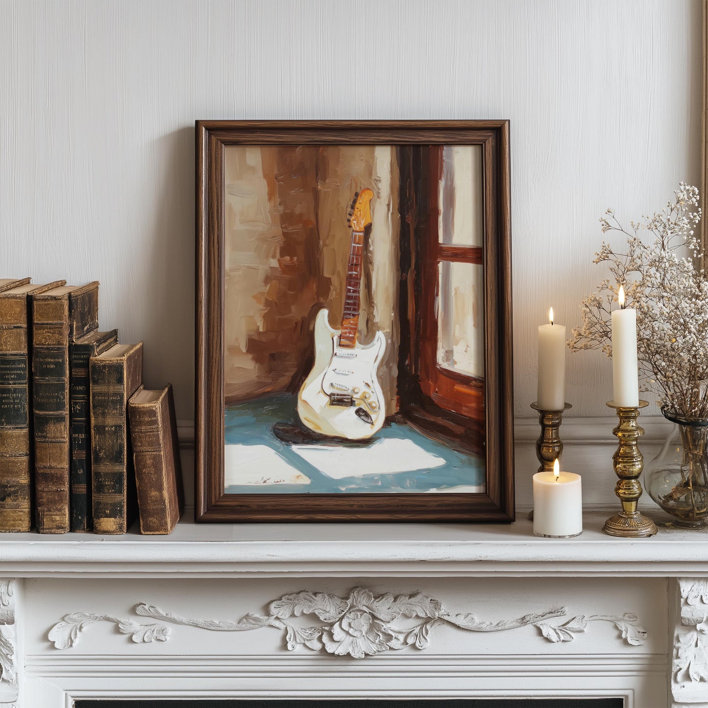White Electric Guitar Print Print for Home or Studio