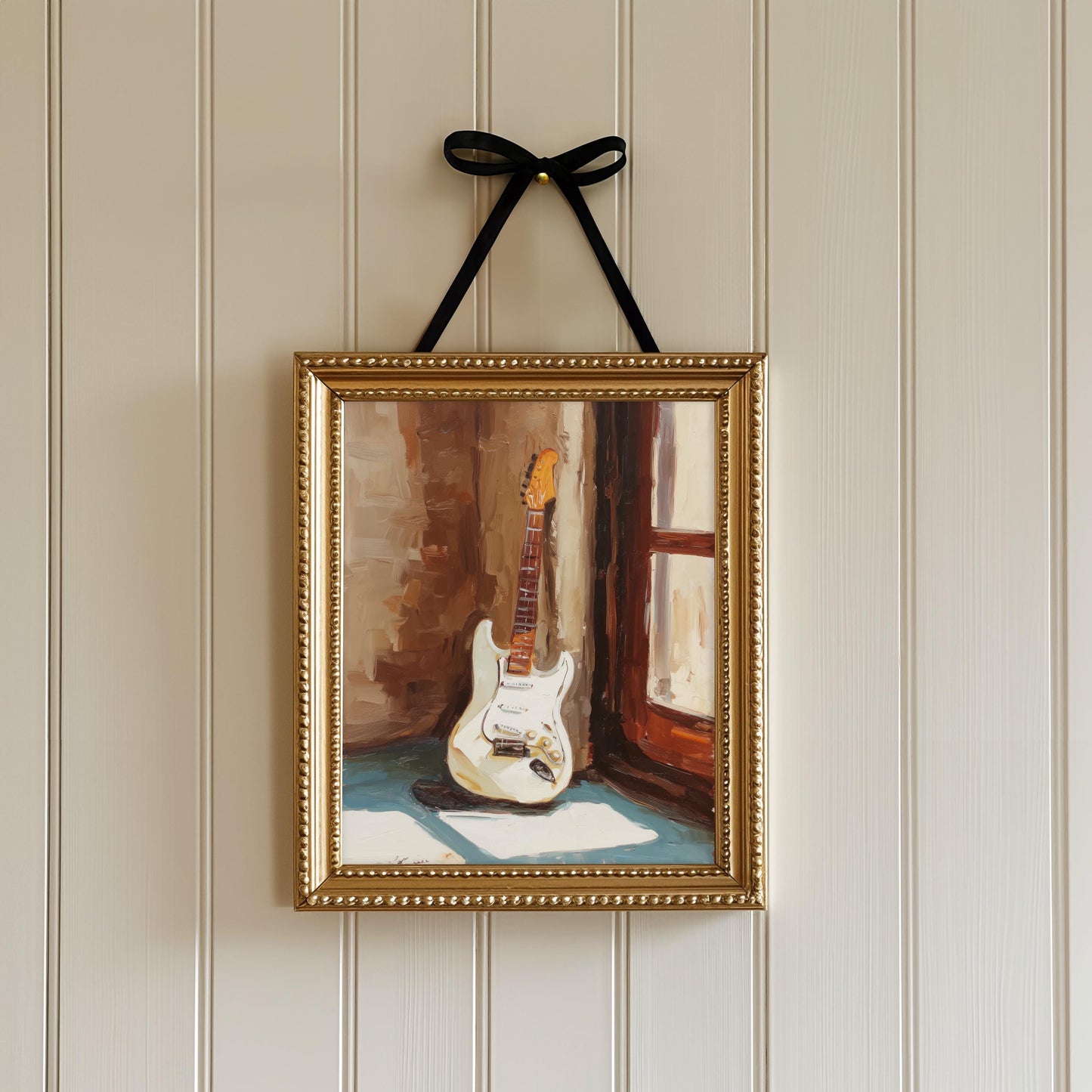 White Electric Guitar Print Print for Home or Studio