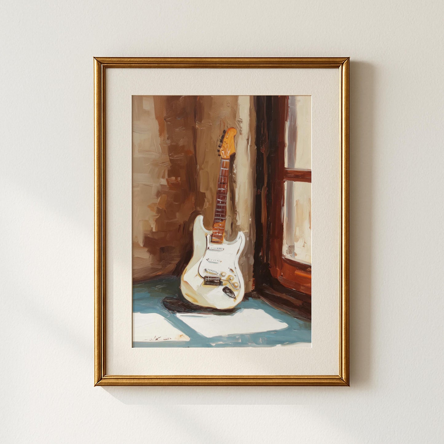 White Electric Guitar Print Print for Home or Studio